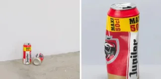 Obra de arte desechada por error en Países Bajos: latas de cerveza engañosas.