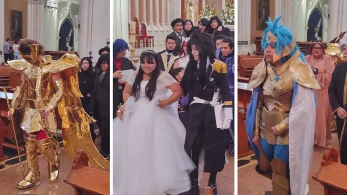 Pareja mexicana celebra su amor con una boda inspirada en "Los Caballeros del Zodiaco".