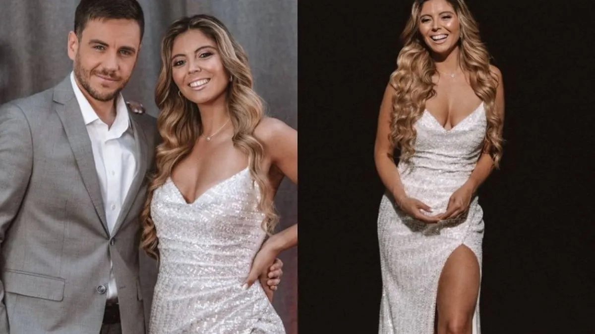 Verónica Bianchi deslumbra en gala del fútbol con un elegante vestido blanco.