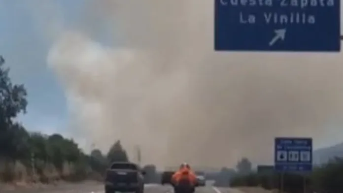 Incendio forestal en Casablanca: brigadas en acción en la Ruta 68.