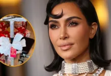 Kim Kardashian luce su nuevo regalo navideño para su pie fracturado.