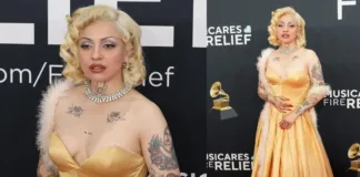 Mon Laferte deslumbra en los Grammy con un look inspirado en Marilyn Monroe.