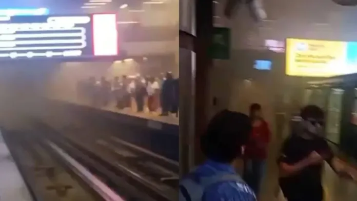 Humo en andenes de la estación Baquedano del Metro genera preocupación entre pasajeros.