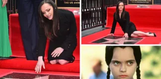 La icónica actriz de "Los Locos Addams" brilla con su estrella en Hollywood.