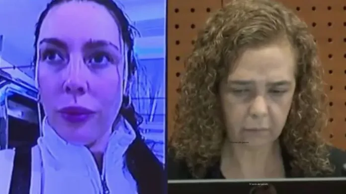 La jueza desafía a Daniela Aránguiz en la audiencia con Juan David Rodríguez. La jueza desafía a Daniela Aránguiz en la audiencia con Juan David Rodríguez.