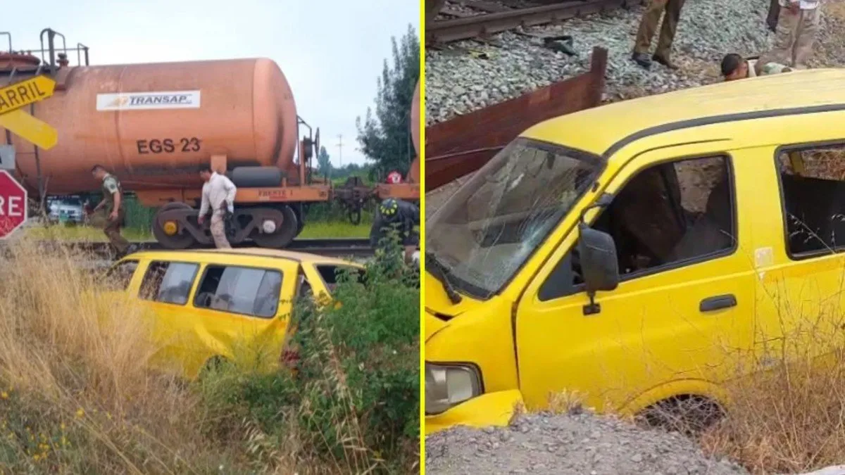 Colisión en Buin: furgón de pasajeros y tren de carga dejan 5 heridos.