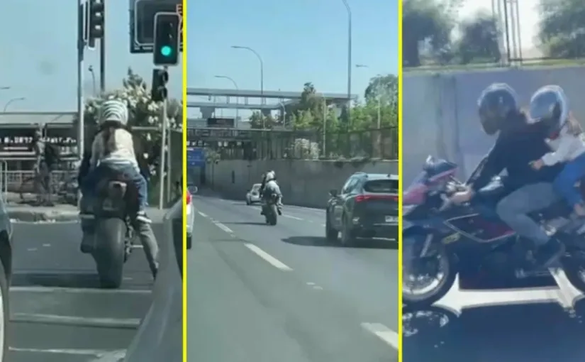 Motociclista arriesga la vida de una niña al transportarla ilegalmente en la Ruta 5 Sur, indignación en redes